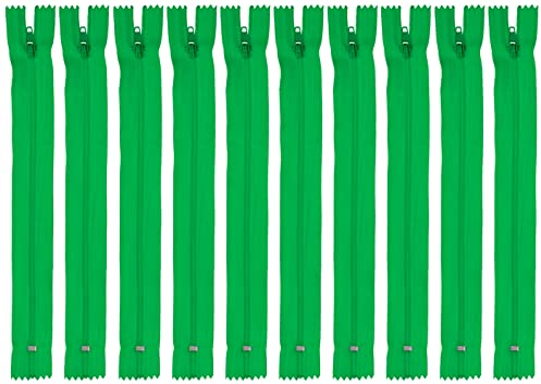 Faden & Nadel Reißverschluss Set: 10 Nylon Reißverschlüsse, nicht teilbar, 22 cm lang, grün