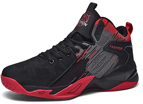 Scarpe da Ginnastica Alte comode da Uomo in Tessuto a Maglia Traspirante Scarpe da Basket Scarpe da Ginnastica Casual red1-39