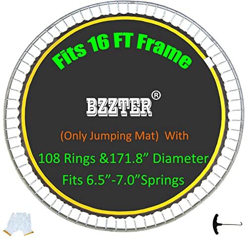 Bzzter Trampolin-Matte, 4.8 m Durchmesser, Schwarz, Rund, für Erwachsene und Kinder, Anti-UV und Anti-Reißen, mit Zughaken und Handschuhe