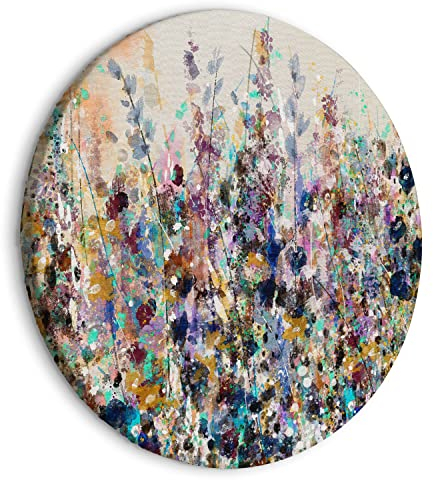 murando - runde Bilder Wiese 80x80 cm Leinwandbild 1 tlg Kunstdruck modern Wandbilder XXL Wanddekoration Design Wand Bild Blumen Gras Botanik bunt wie gemalt a-A-10123-bc-a
