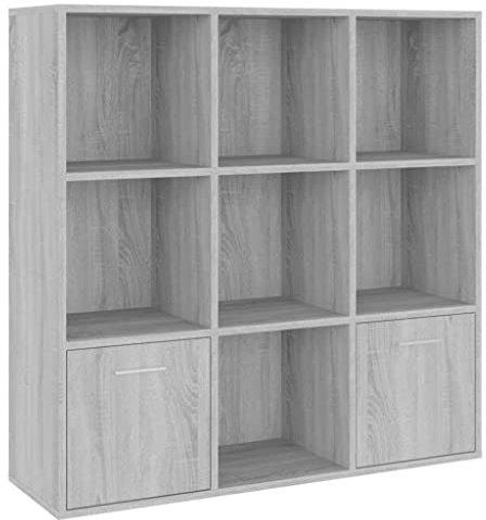 vidaXL Bücherschrank, Bücherregal mit viel Stauraum, Büroschrank für Schlafzimmer Wohnzimmer Büro, Aktenschrank Schrank Raumteiler, Grau Sonoma