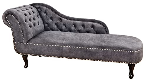 riess-ambiente.de Chesterfield Récamière 170cm grau strukturiertes Samt mit Knopfheftung und Nietenbesatz