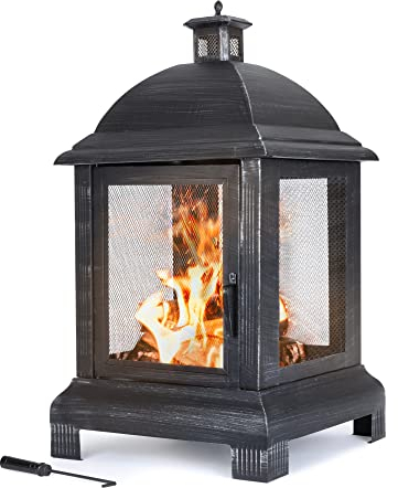 LIVIVO Outdoor Chiminea Fireplace Patio Heater - Powder Coated Steel - Wood & Charcoal Burner - Perfect For Patio & Garden (Palacio)