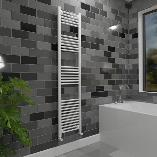 400mm (w) x 1800mm (h) Straight White Gloss Heated Towel Ladder Rail Bathroom Radiator - 2770 BTUs