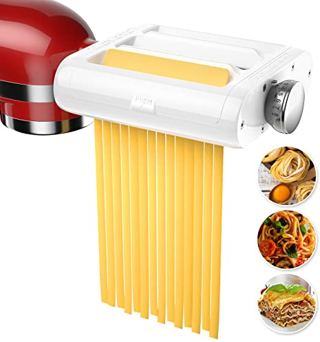 TZCYOTO Pasta Maker Aufsatz 3 in 1 Set für KitchenAid Standmixer, inklusive Pasta Roller, Spaghetti & Fettuccine Cutter Pastamaschine Aufsatz Zubehör und Reinigungsbürste für KitchenAid