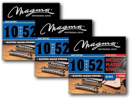 Magma - Lot de 3 cordes pour guitare électrique en acier nickelé - Tension graves lourdes (10, 13, 17, 30, 42, 52) - Cordes Heavy Bottom (GE155N)