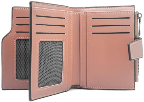 Portefeuille Femme en PU Cuir Porte Monnaie pour Femme Lisse et Souple Portefeuille Petit Format Compact avec 15 Emplacements de Carte, Porte-Monnaie Court en Cuir Synthétique Bifold (A-Rose foncé)