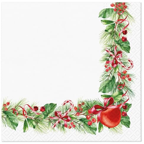 20 Servietten Weihnachten Apfel in Weihnachtsbordüre als Tischdeko. Papierservietten mit Motiv. Auch für Decoupage und Serviettentechnik 33x33cm