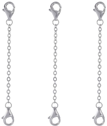 CREATCABIN 3 Stück Kabelkettenverlängerungen,925 Kettenverlängerungen Aus Sterlingsilber Für Halsketten,Verstellbare Kettenglieder Mit Doppelten Karabinerverschlüssen Für Herstellung Armbändern,50mm