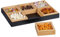 Relaxdays Snackschalen Set mit Serviertablett, Bambus, 6 Schälchen, Chips, Nüsse, Süßigkeiten, Servierset, Natur/schwarz, 1 Stück
