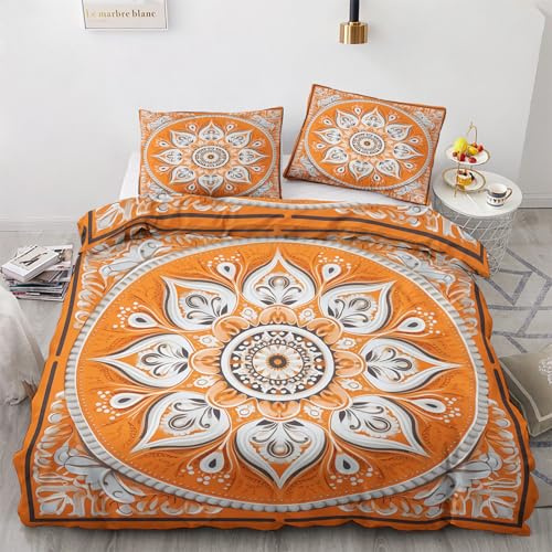 GEDAEUBA Bettwäsche 135x200 Mandala - Orange Bettbezug 135 x 200 2er Set, Wendebettwäsche und Kissenbezug 80x80, Weiche & Angenehme Mikrofaser Bettwäsche-Sets mit Reißverschluss