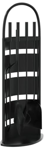 vidaXL Set d’Outils de Cheminée 5 pcs, Ensemble de Foyer avec Crochet Pince Balai Pelle, Kit de Tisonnier, Porte-outils de Cheminée, 23x15x66 cm Acier