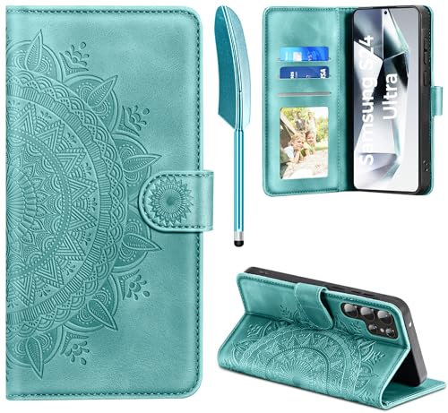 EASDNB Handyhülle für Samsung Galaxy S24 Ultra Hülle Flip Wallet Premium PU Leder Tasche Case [Kartenfach] [Magnet] [Standfunktion] Klapphülle Schutzhülle für Samsung Galaxy S24 Ultra, Grün