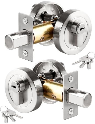 2 PCS Single Cylinder Deadbolt Round Security Door Lock with Key Zinc Alloy Deadbolt Standard Size for Bathroom Bedroom Door Lock Entrance for Interior and Exterior