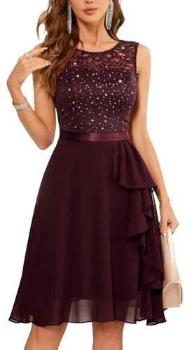 Berylove Damenkleider Festlich Hochzeit Kleid Jugendweihe Kleider Pailettenkleid Brautkleid Brautkleid Brautmode Standesamt Abendkleider Elegant Für Hochzeit BLP7052XP Burgundy XS