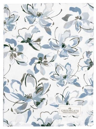 GreenGate Geschirrtuch EVIA Weiß mit Blumen Olivgrün und Blau Baumwolle 50x70