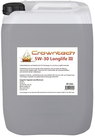 20 Liter Motoröl 5w30 Longlife III Crowntech für VW 504.00/507.00 MB229.51, Longlife-04, C30