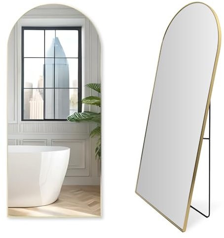 M MERCEO Ganzkörper Rundbogen Standspiegel 80x180cm, eingefasst im edlen goldenem Aluminium Rahmen - mit kristallklarer Spiegelung mit High-Definition-Glas - für Schlafzimmer, Bad, Flur, Wohnzimmer