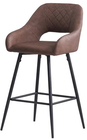 JaHECOME Bar Stools Set of 1 Brown Leatherette Exterior Breakfast Dining Kitchen High Stools with Armrest, Backrest for Breakfast Bar, Counter Kitchen and Home