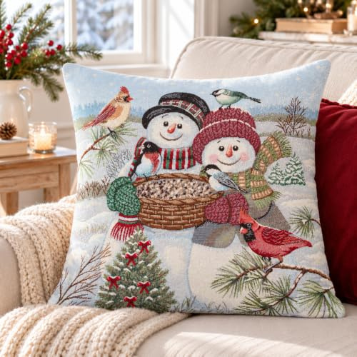 Home of Christmas Hochwertiger Gobelin Kissenhülle für Weihnachten 45x45 cm | Kissenbezug | Weihnachtskissen | Sofakissen | Wertige Dekokissen (Schneemann (ohne Lurex))