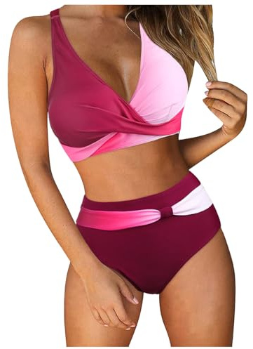 BMKKTOP Bikini-Set für Damen Streifen trägerloser Twist Bikini Damen Set schwarz mit Gold strandbadeanzug bademode Retro einteiliger Verstellbarer Schultergurt Badeanzug Damen große größe