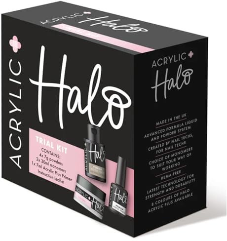 Halo Acrylic Plus Trial Kit - Acrylic Nail Kit, with Acrylic Powder, Monomer for Acrylic Nails & Nail Primer for Nail Extensions, for Professional or Home Use.