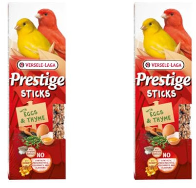 Versele-Laga Prestige Sticks Canaris Œuf & Thym | Pack Double | 2 x 60 g | Snack pour canaris | sans conservateurs, colorants ou arômes synthétiques