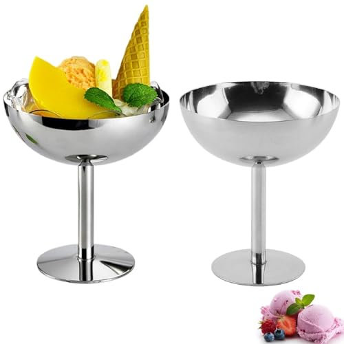 2 Stück Eisbecher Eisschalen Edelstahl Dessertschale Mit Fuß, 200ml Edelstahl Ice Cream Sundae Cocktail Gläser Dessertgläser, Dessert Tassen Dessertbecher Für Eiscreme, Obst, Salat, Pudding(Stil A)
