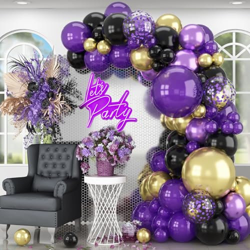HILAVO Kit arco palloncino viola nero e oro palloncini di laurea ghirlanda nero metallizzato scuro viola reale oro coriandoli palloncino per donne classe di laurea del 2025 decorazione compleanno baby