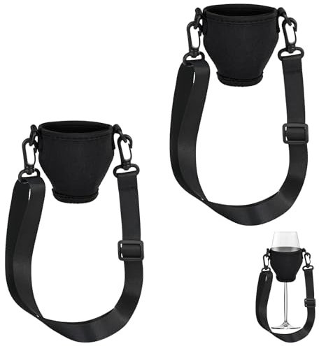 elthmpr Weinglas Halterung Weinglashalter zum Umhängen – 2 Stück Weinglas Tasche für Hals Weinhalter zum Umhängen für Party, Festival, Picknick Weinglas Halterung zum Umhängen Schwarz