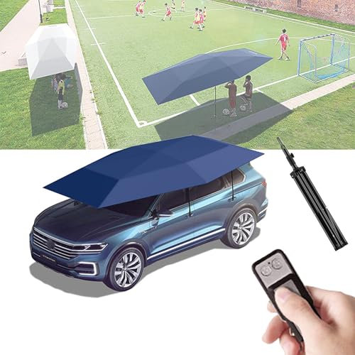 2-in-1 automatic carport and outdoor umbrella, foldable movable canopy, remote control, movable battery, outdoor stand, automatic car cover