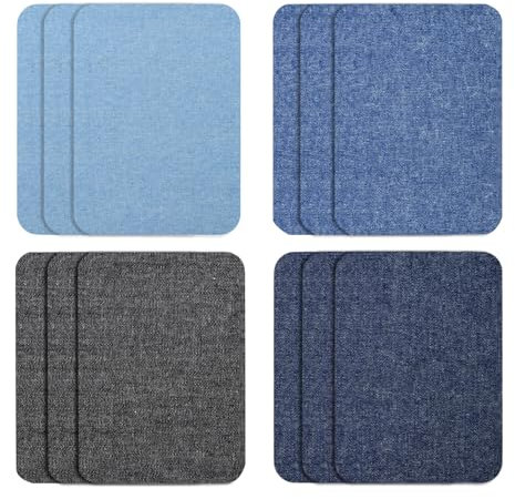 12 Pcs Denim Patches for Jeans Repair: Iron-on Fabric Patches for Clothing Inside & Outside Repair - 100% Cotton Iron on Patches for Denim Jean Clothes Repair Decorating Kit Blue 4 x 3 Inches
