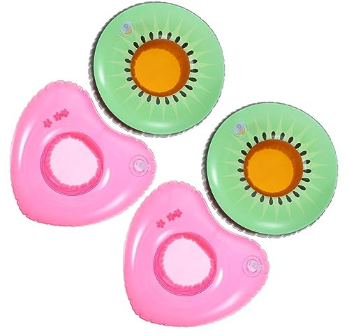 ZUNOXAZ 4piezas Flotadores Inflables para Bebidas Piscina Portavasos De PVC Reutilizables con Diseño De Kiwi y Corazón y Decorativos para Fiestas Terraza o Piscina Infantil