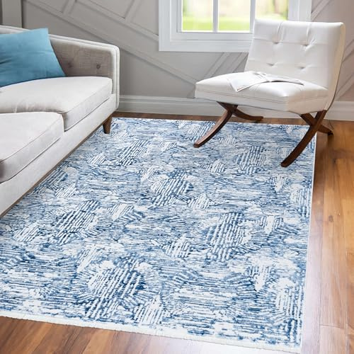 Mazovia Teppich Wohnzimmer 100x200cm Blau Geometrisch Hampton 3D-Muster | Teppich für Schlafzimmer Büro Esszimmer Pflegeleicht Tierfreundlich Allergikerfreundlich Fußbodenheizungsgeeignet Kurzflor