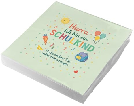 itenga Servietten Endlich Schulkind 30 x 30 cm 3-lagig 20 Stück für Einschulung Schulanfang 3lagig (pastell mint)