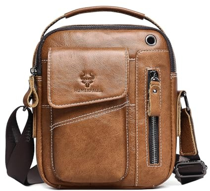 FANDARE Herren Umhängetasche Leder Business Aktentasche Messenger Schultertasche Citytasche Reisetasche kleine Seitentasche mit verstellbarem Schultergurt für 7,9 Zoll Tablet Crossbody Bag
