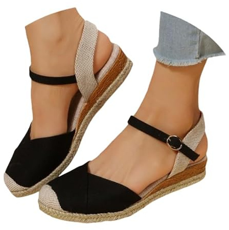 Closed Toe Sandals for Women,Wedge Espadrilles for Women,Low Heels Closed Toe Summer Adjustable Ankle Strap Shoes,Ankle Strap Slide Wide Fit Sandals Comfortable Walking Shoes