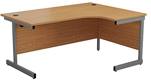 Office Hippo Heavy Duty Right Corner Desk - Strong & Reliable Workstation, Integrated Cable Ports, PC Desk For Office or Home - Oak Top / Silver Frame