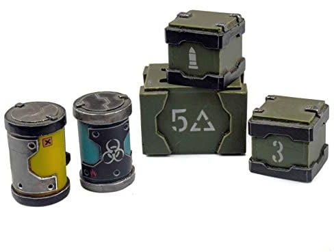 War World Gaming Industry of War Crates & Barrels – 28mm Wargaming Terrain Model Diorama Scenery Sci-Fi Battle Tabletop Warfare Destroyed Wargame RPG Tactics