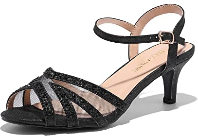 DREAM PAIRS Damen Nina Niedrig Absatz Pumps Sandalen Glitzer Schuhe Tanzschuhe Damen High Heels Sexy Tanzschuhe Damen Latein,Size 37,Schwarz,NINA-166