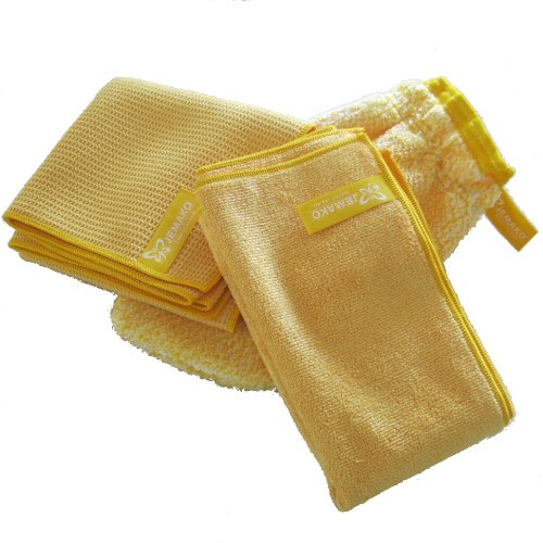 Jemako 3er Set GELB - Profituch (40x45 cm) + Trockentuch (45 x 60 cm) + Reinigungshandschuh