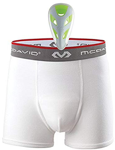 McDavid Boys' Boxer Brief Shorts with FlexCup Athletic Protection, Moisture Wicking & Cooling, White, PeeWee Large