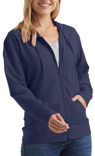 Hanes Womens Slub Knit Full-zip Hoodie, Textured Cotton Zip-up T-shirt For Fashion-hoodies, Navy, Large US
