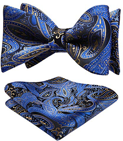 HISDERN Herren Paisley Taschentuch Hochzeit Jacquard Selbst Fliege & Einstecktuch Set