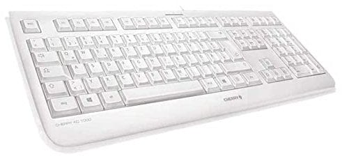 CHERRY KC 1068, Distribución de Teclado Español QWERTY, con Cable, Fácil de Desinfectar, Resistente al Agua, Tecleo Silencioso, Blanco/Gris