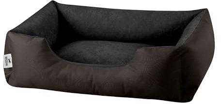 BedDog Hundebett LUPI, Hundekissen mit Abziehbaren Waschbaren Bezug, Hundekorb, Hundesofa, für Kleine Hunde, S, braun-schwarz