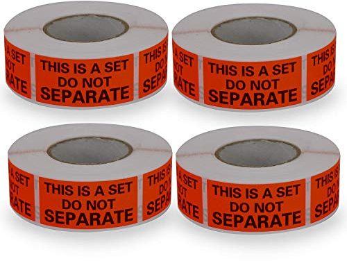 BETCKEY - Autocollants pour Emballage 25mm x 50mm, THIS IS A SET, DO NOT SEPARATE, 2000 Autocollants Rouges d'Avertissement d'Emballage, Séparation Interdite - 4 Rouleaux