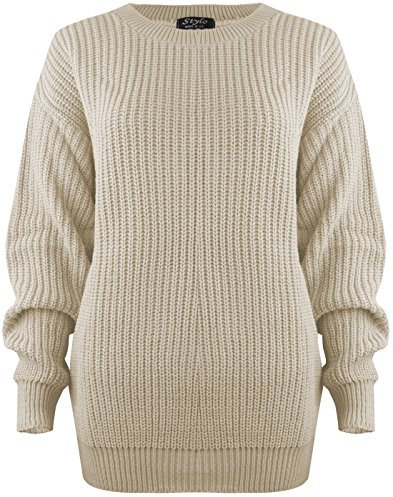 SA Fashions® Oversized New Ladies Womens Chunky Baggy Jumper Knitted Sweater Thick Top S-XL 8-18 (LXL (16-18), Cream)