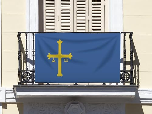 Oedim Bandera de La Comunidad del Principado de Asturias 85x1,50cm | Reforzada y con Pespuntes| Bandera de La Comunidad del Principado de Asturias con 2 Ojales Metálicos