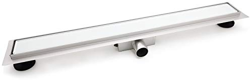 Elbe Duschrinne 80cm Extra Flach 304 Edelstahl Bodenablauf mit weißer Glasabdeckung Komplettset Haarsieb Bodenablauf, Siphon mit Geruchsstop, Schnelle Entwässerung (weiß)